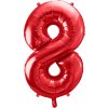 PartyDeco Foliový balón číslo 8, 86cm červený