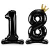 PartyDeco Stojící foliový balón číslo 18 84cm černý