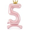 PartyDeco Stojící foliový balón číslo 5 84cm světle růžová