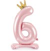 PartyDeco Stojící foliový balón číslo 6 84cm světle růžová