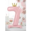 PartyDeco Stojící foliový balón číslo 7 84cm světle růžová