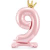PartyDeco Stojící foliový balón číslo 9 84cm světle růžová