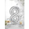 PartyDeco Stojící foliový balón číslo 8 70cm stříbrný
