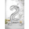 PartyDeco Stojící foliový balón číslo 2 70cm stříbrný
