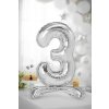 PartyDeco Stojící foliový balón číslo 3 70cm stříbrný