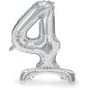 PartyDeco Stojící foliový balón číslo 4 70cm stříbrný