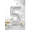 PartyDeco Stojící foliový balón číslo 5 70cm stříbrný