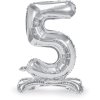 PartyDeco Stojící foliový balón číslo 5 70cm stříbrný