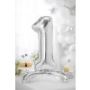 PartyDeco Stojící foliový balón číslo 1 70cm stříbrný