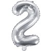 PartyDeco Foliový balón číslo 2, 35cm stříbrný