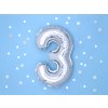 PartyDeco Foliový balón číslo 3, 35cm stříbrný