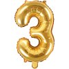 PartyDeco Foliový balón číslo 3, 35cm zlatý