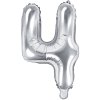 PartyDeco Foliový balón číslo 4, 35cm stříbrný