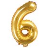 PartyDeco Foliový balón číslo 6, 35cm zlatý
