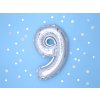PartyDeco Foliový balón číslo 9, 35cm stříbrný