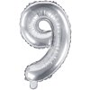 PartyDeco Foliový balón číslo 9, 35cm stříbrný