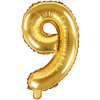 PartyDeco Foliový balón číslo 9, 35cm zlatý