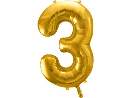PartyDeco Balon foliowy numer 3, 86cm złoty