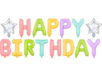 PartyDeco Balon foliowy Happy Birthday 395x35cm mix
