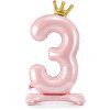 Balon foliowy stojący PartyDeco numer 3, 84 cm, jasnoróżowy
