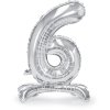 PartyDeco Stojący balon foliowy numer 6 70cm srebrny