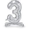 PartyDeco Stojący balon foliowy numer 3 70cm srebrny