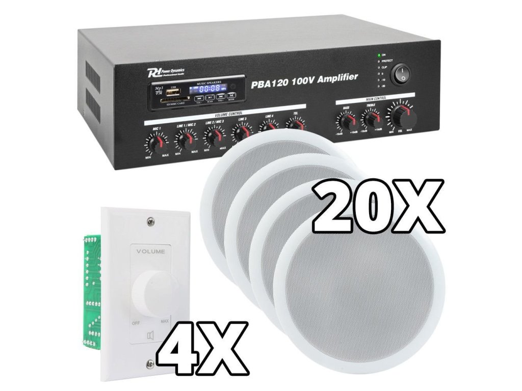 Power Dynamics 100V Bundle Set s 20 reproduktormi a ovládačmi hlasitosti