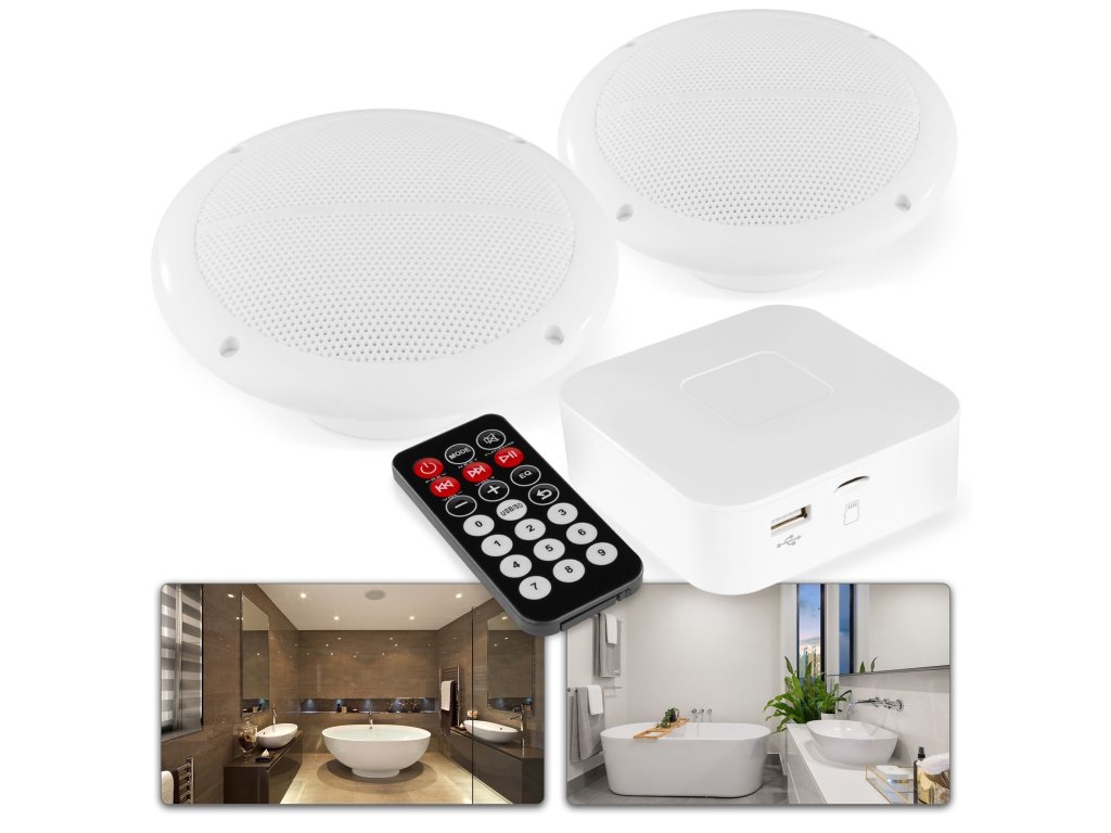 Power Dynamics BT20 Zosilňovač s Bluetooth a stropnými kúpeľňovými reproduktormi - 80W