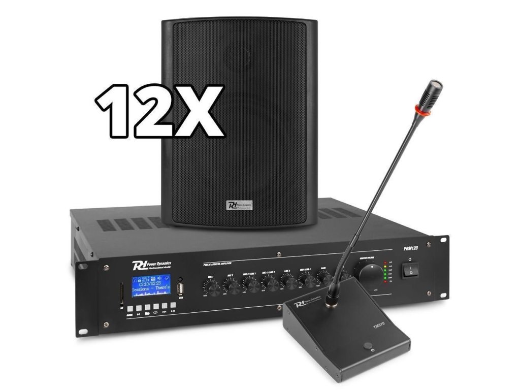 Power Dynamics 100V Ozvučovací systém s 12 reproduktormi a bluetooth