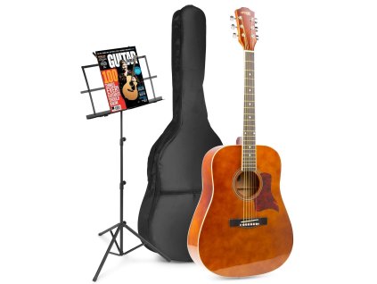 MAX SoloJam Westernová akustická gitara so stojanom na noty – Farba hnedá