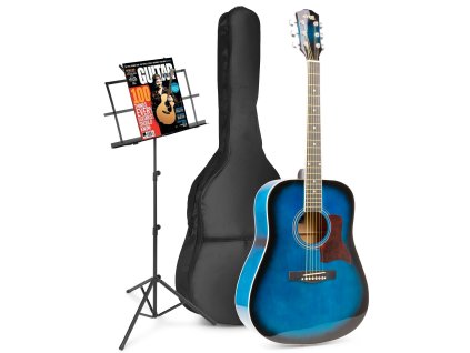 MAX SoloJam Westernová akustická gitara so stojanom na noty – Farba modrá