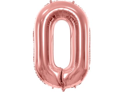 PartyDeco Fóliový balón číslo 0, 86cm ružovo zlatý