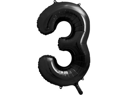 PartyDeco Fóliový balón číslo 3, 86cm čierny