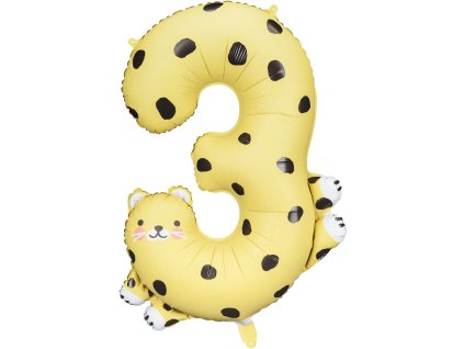 PartyDeco Fóliový balón číslo 3 - Gepard 68x98 cm mix