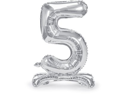 PartyDeco Stojaci fóliový balón číslo 5 70cm strieborný