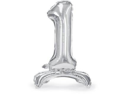 PartyDeco Stojaci fóliový balón číslo 1 70cm strieborný