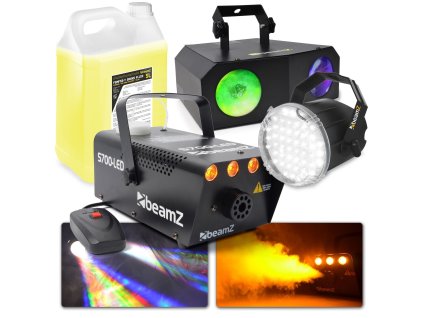 BeamZ Set párty osvetlenie s výrobníkom hmly a náplňou