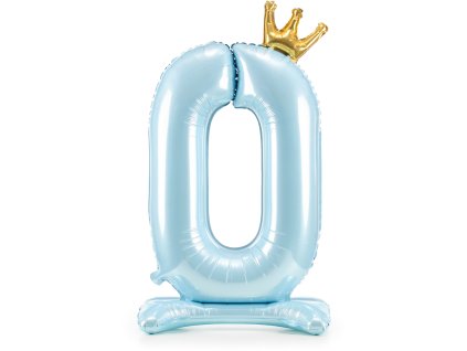 PartyDeco Stojaci fóliový balón číslo 0 84cm nebesky modrá