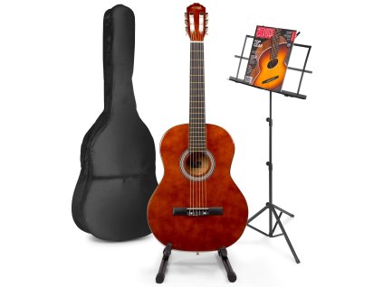 MAX SoloArt Klasická akustická gitara so stojanom na noty a gitaru – Farba hnedá