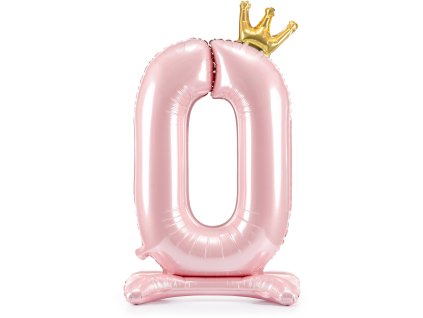 PartyDeco Stojaci fóliový balón číslo 0 84cm svetlo ružová