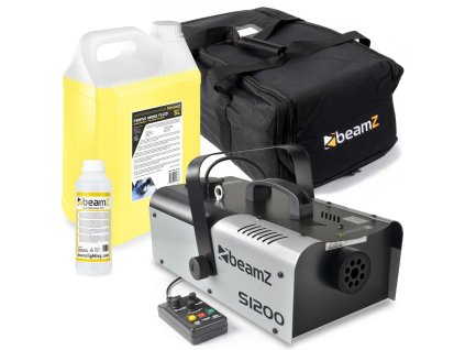 BeamZ S1200 MKII Combi Set výrobníka hmly s náplňou, čistiacou kvapalinou a brašňou