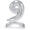 PartyDeco Stojaci fóliový balón číslo 9 70cm strieborný