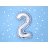 PartyDeco Fóliový balón číslo 2, 35cm strieborný