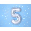 PartyDeco Fóliový balón číslo 5, 35cm strieborný