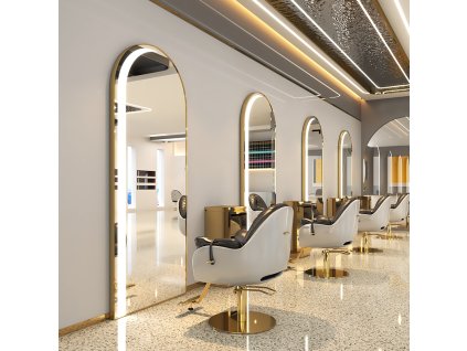 Kadeřnické zrcadlo s LED osvětlením hliníkový zlatý rám 180x80 PRO