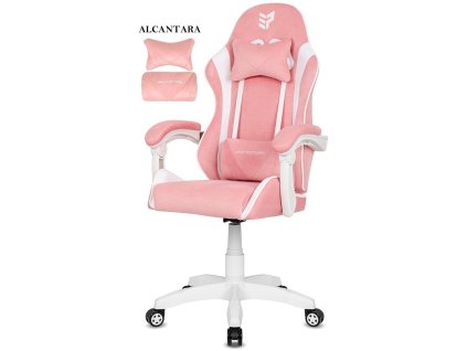 Fotel obrotowy gamingowy ENZO L PINK WHITE ALCANTARA ICE [28182] 1200