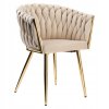 Krzeslo Fotel do salonu IMPERIA Welurowy Plecione GLAMOUR bezowo zloty