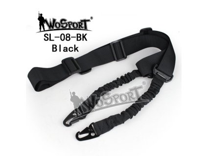 Taktický 1-bodový popruh bungee, Černý - 2 karabiny