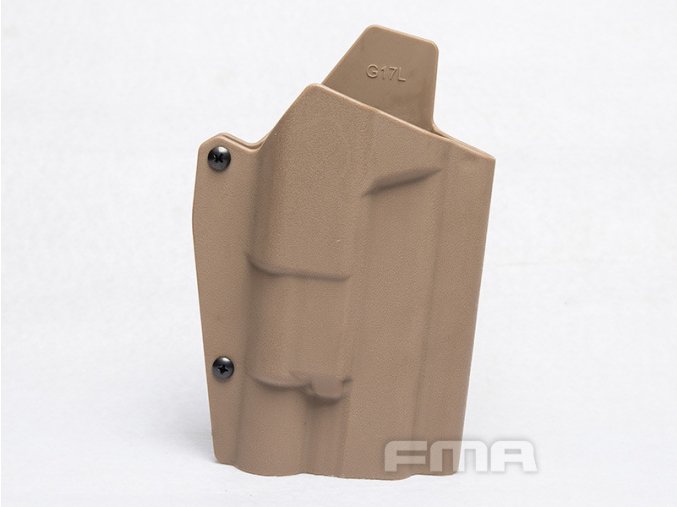 Opaskové plastové pouzdro - holster pro Glock se svítilnou, dlouhé, pískové