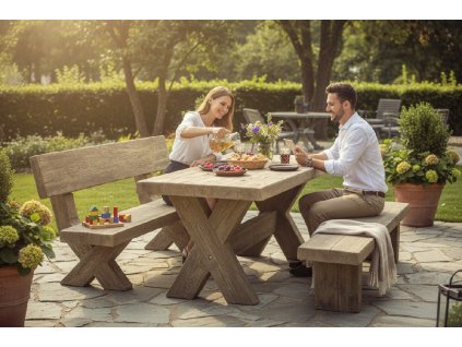 betonove posezeni set v imitaci dreva tvar stareho dreva